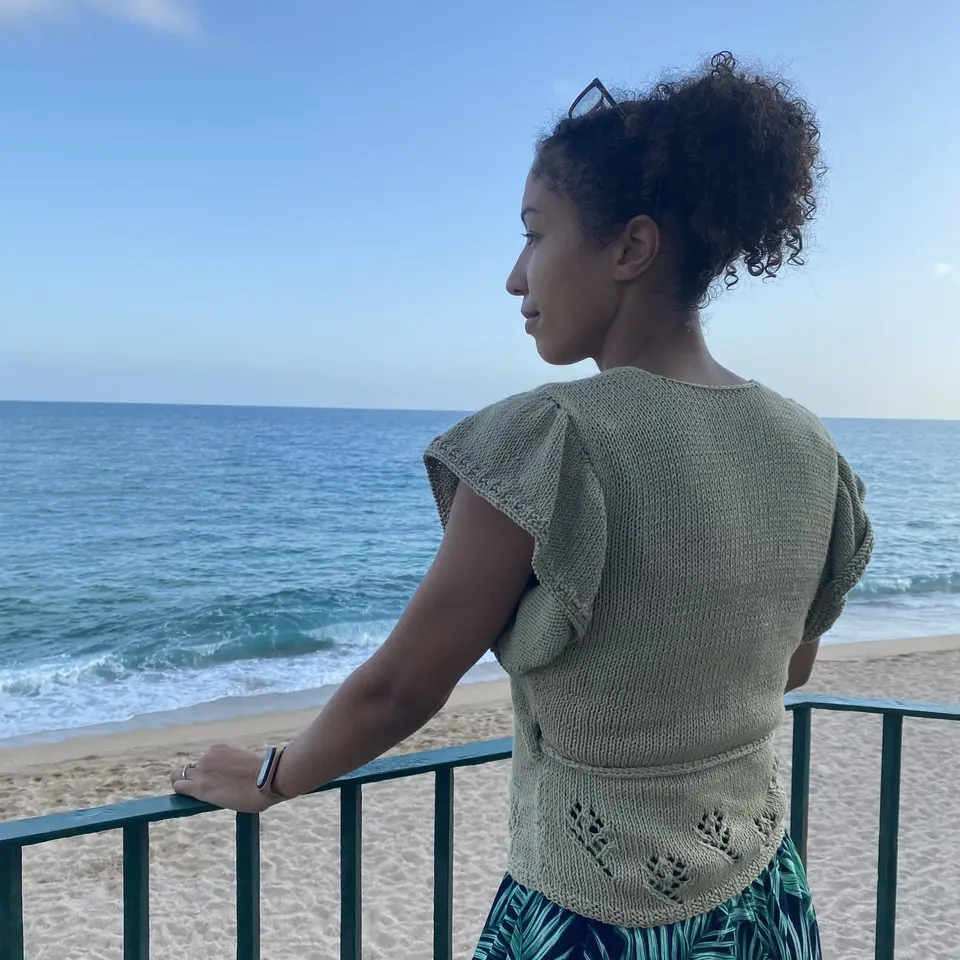 Khaki Lily Criss Cross Top by the sea